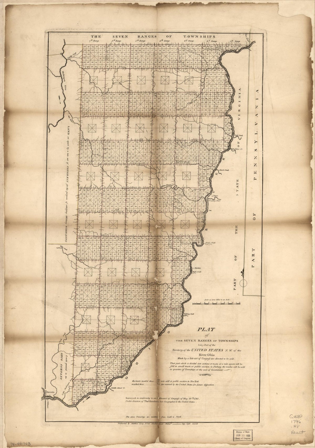 Plat of the Seven Ranges of Townships Being Part of the Territory of the United States, N.W. of the River Ohio 1796 by Relic Map Company