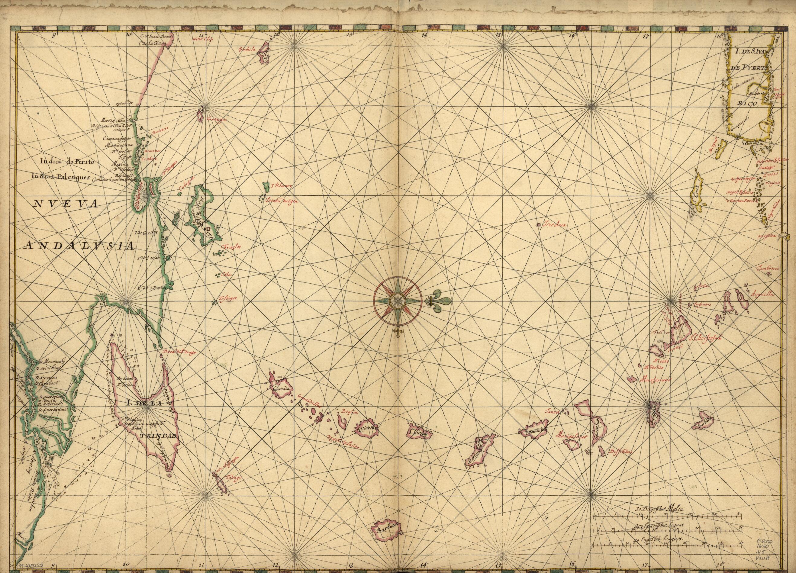 This old map of Map of Lesser Antilles from 1650 was created by Joan Vinckeboons in 1650