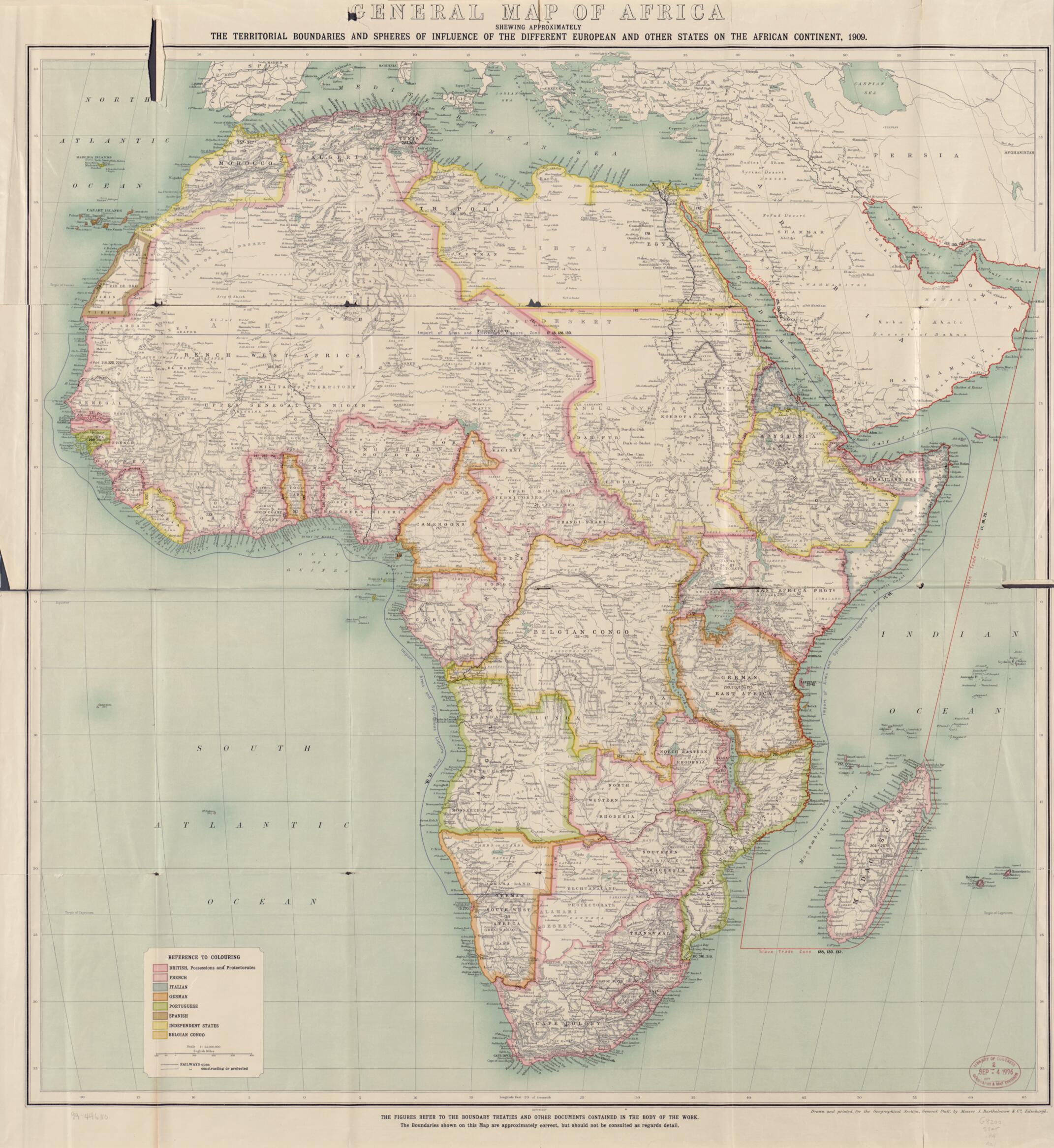 This old map of The Map of Africa by Treaty from 1909 was created by R. W. (Richard William) Brant, Edward Hertslet, H. L. (Harry Leslie) Sherwood in 1909