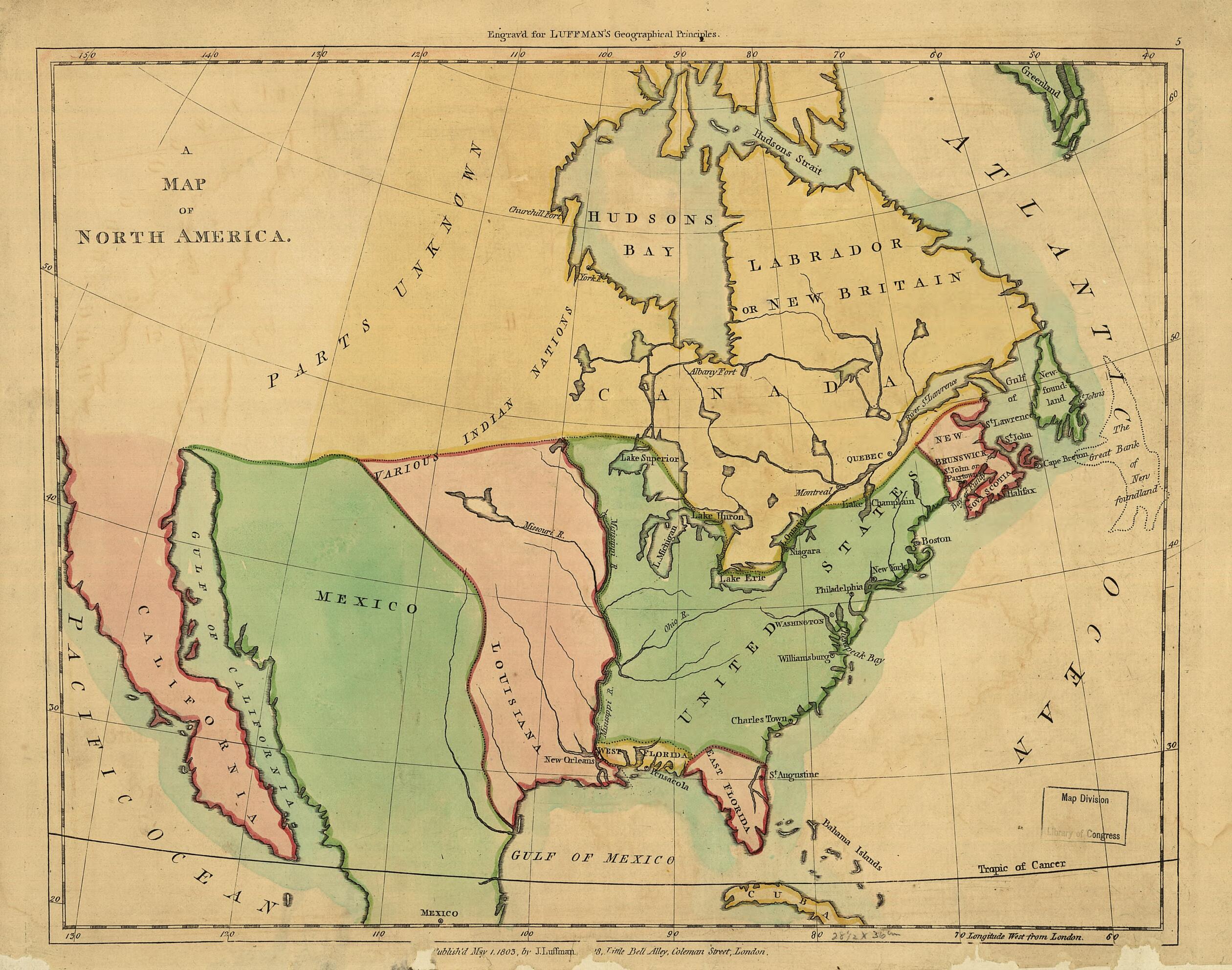 This old map of A Map of North America ; Outline of North America, In Correspond to the Map from 1803 was created by J. (John) Luffman in 1803