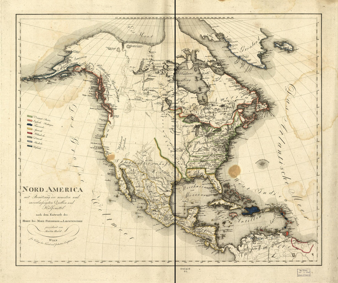 This old map of Nord America Mit Benützung Der Neuesten and Zuverlaessigsten Quellen Und Hülfsmittel from 1805 was created by Joseph M. Liechtenstern in 1805