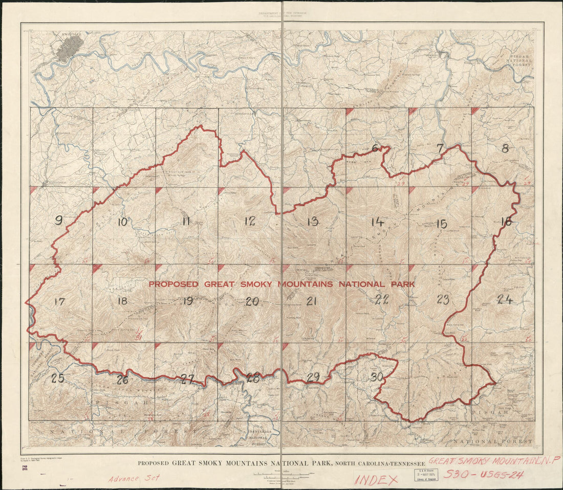 This old map of Proposed Great Smoky Mountains National Park from 1928 was created by Geological Survey (U.S.) in 1928