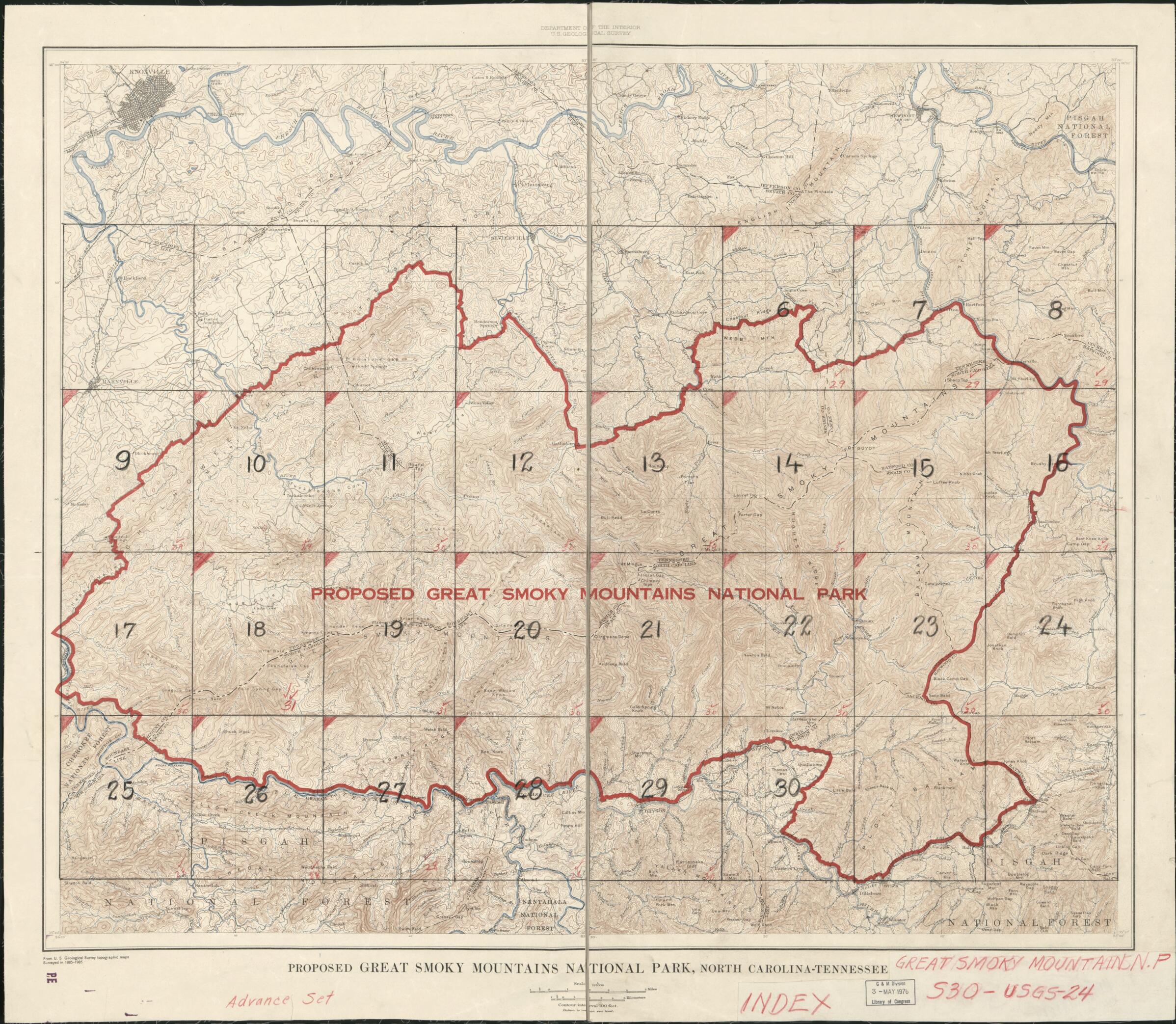 This old map of Proposed Great Smoky Mountains National Park from 1928 was created by Geological Survey (U.S.) in 1928
