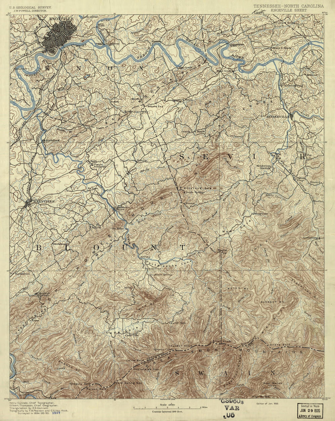 This old map of Tennessee from 1892 was created by Geological Survey (U.S.) in 1892