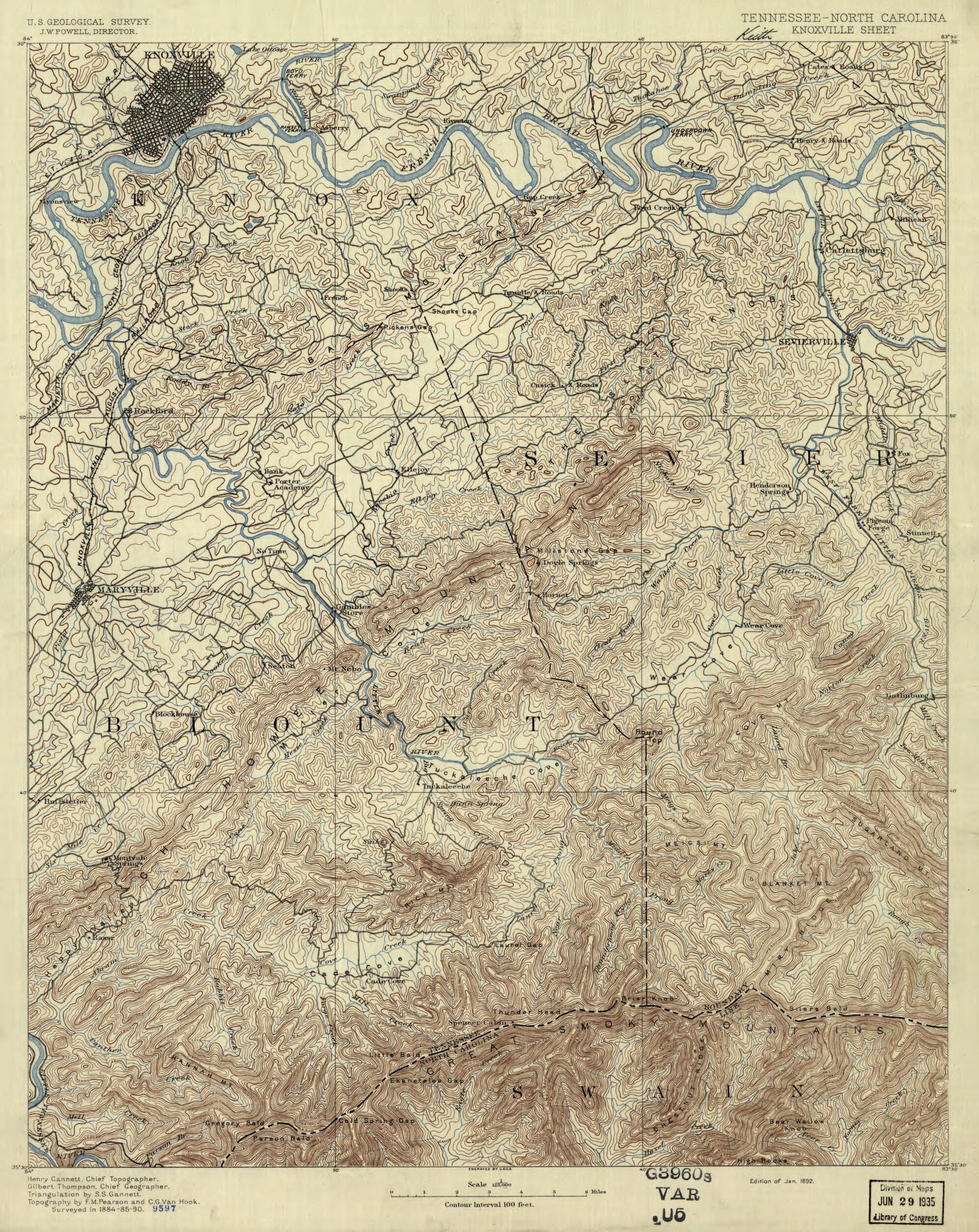 This old map of Tennessee from 1892 was created by Geological Survey (U.S.) in 1892