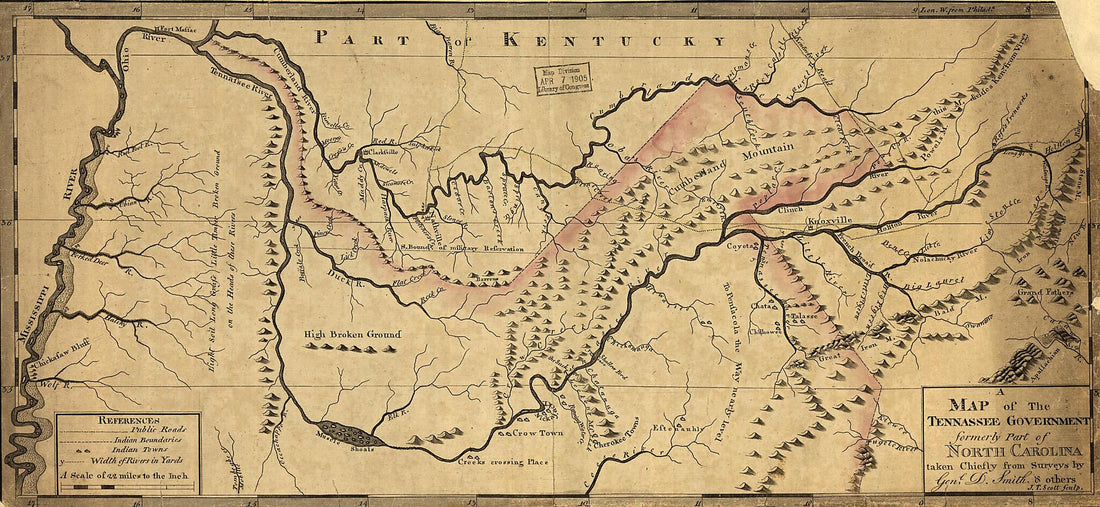 This old map of A Map of the Tennessee Government, Formerly Part of North Carolina from 1795 was created by John Reid in 1795