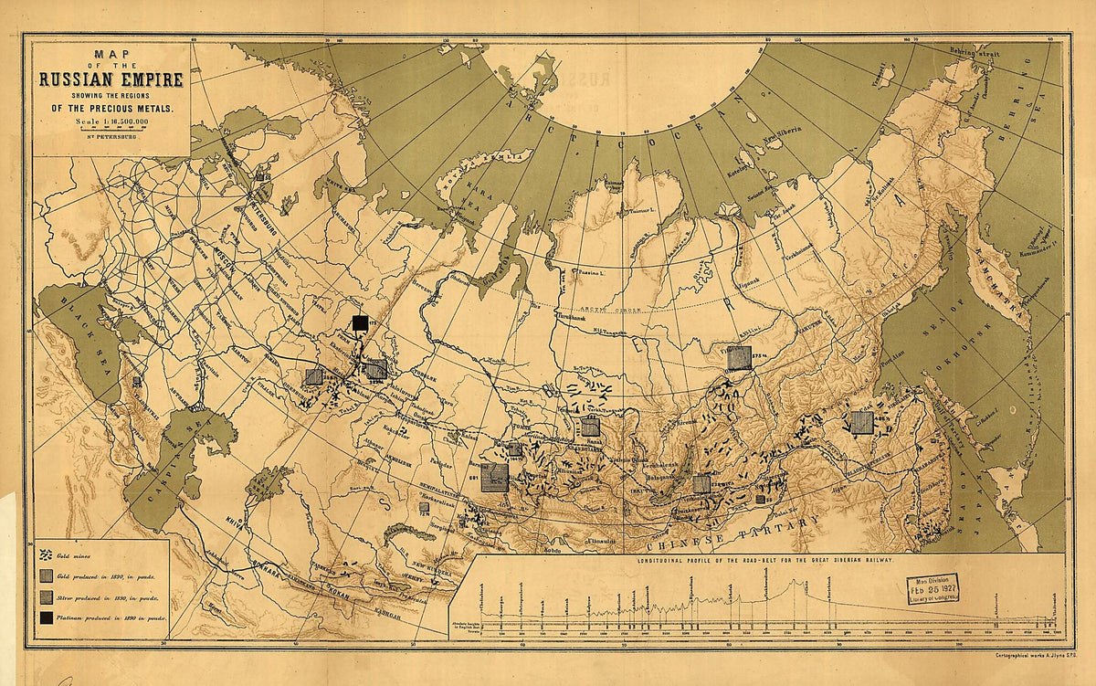 Map of the Russian Empire Showing the Regions of the Precious Metals 1890 by Relic Map Company