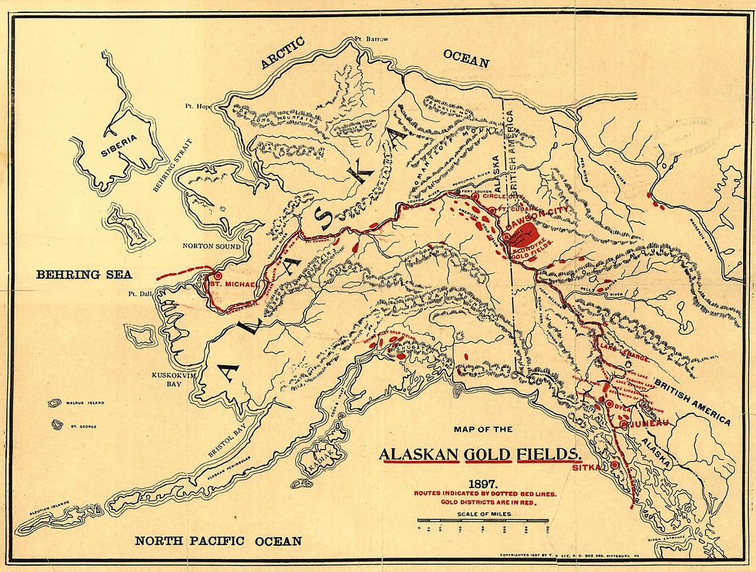This old map of Map of the Alaskan Gold Fields from 1897 was created by T. S. Lee in 1897