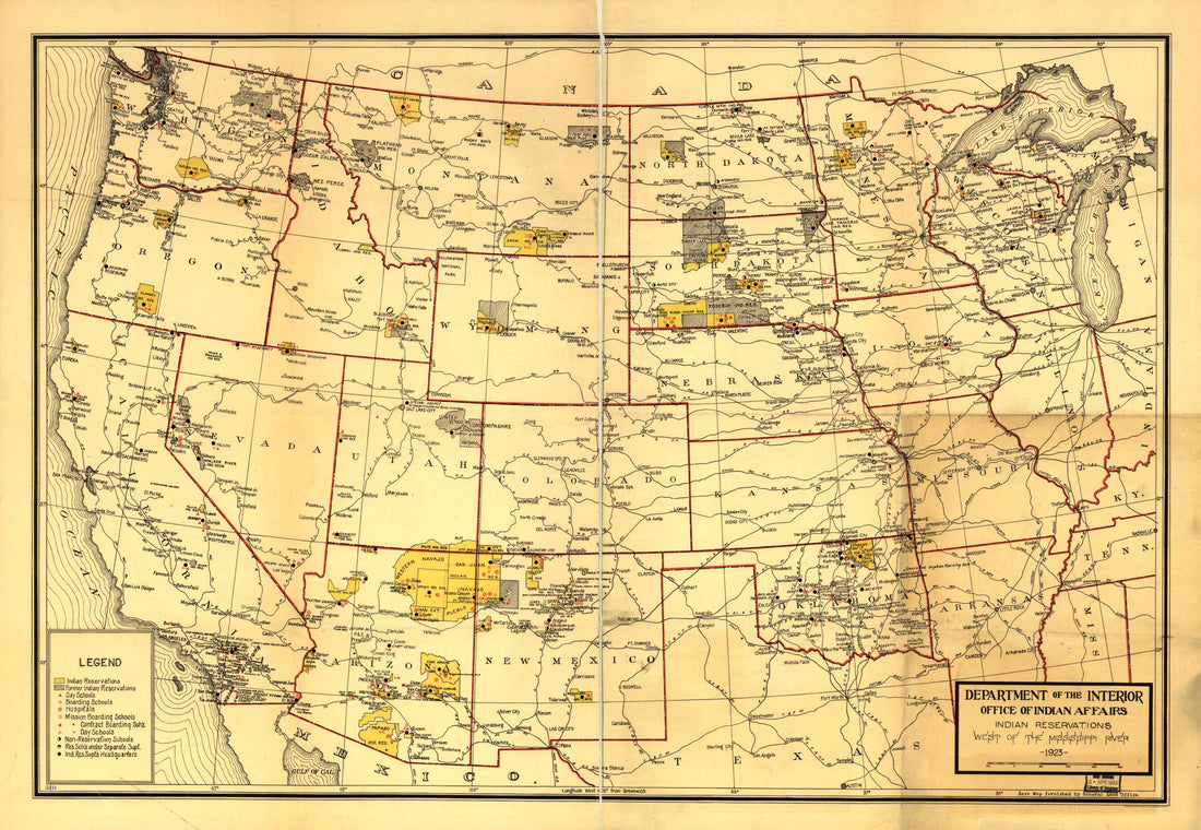 This old map of Indian Reservations West of the Mississippi River from 1923 was created by United States. Office of Indian Affairs in 1923