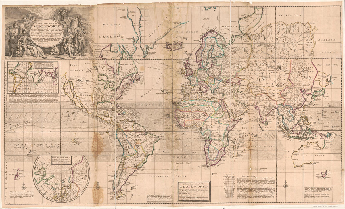 A New & Correct Map of the Whole World 1719 by Relic Map Company