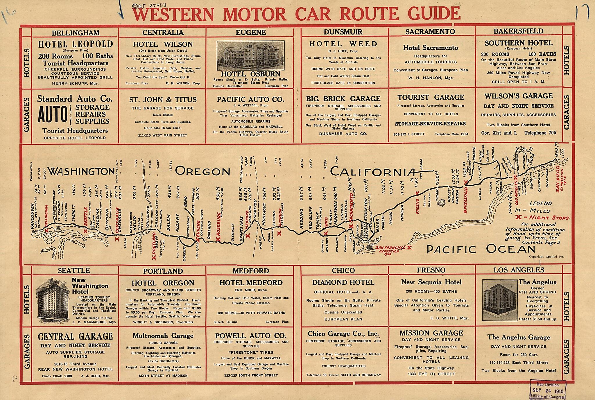This old map of Western Motor Car Route Guide from 1915 was created by in 1915