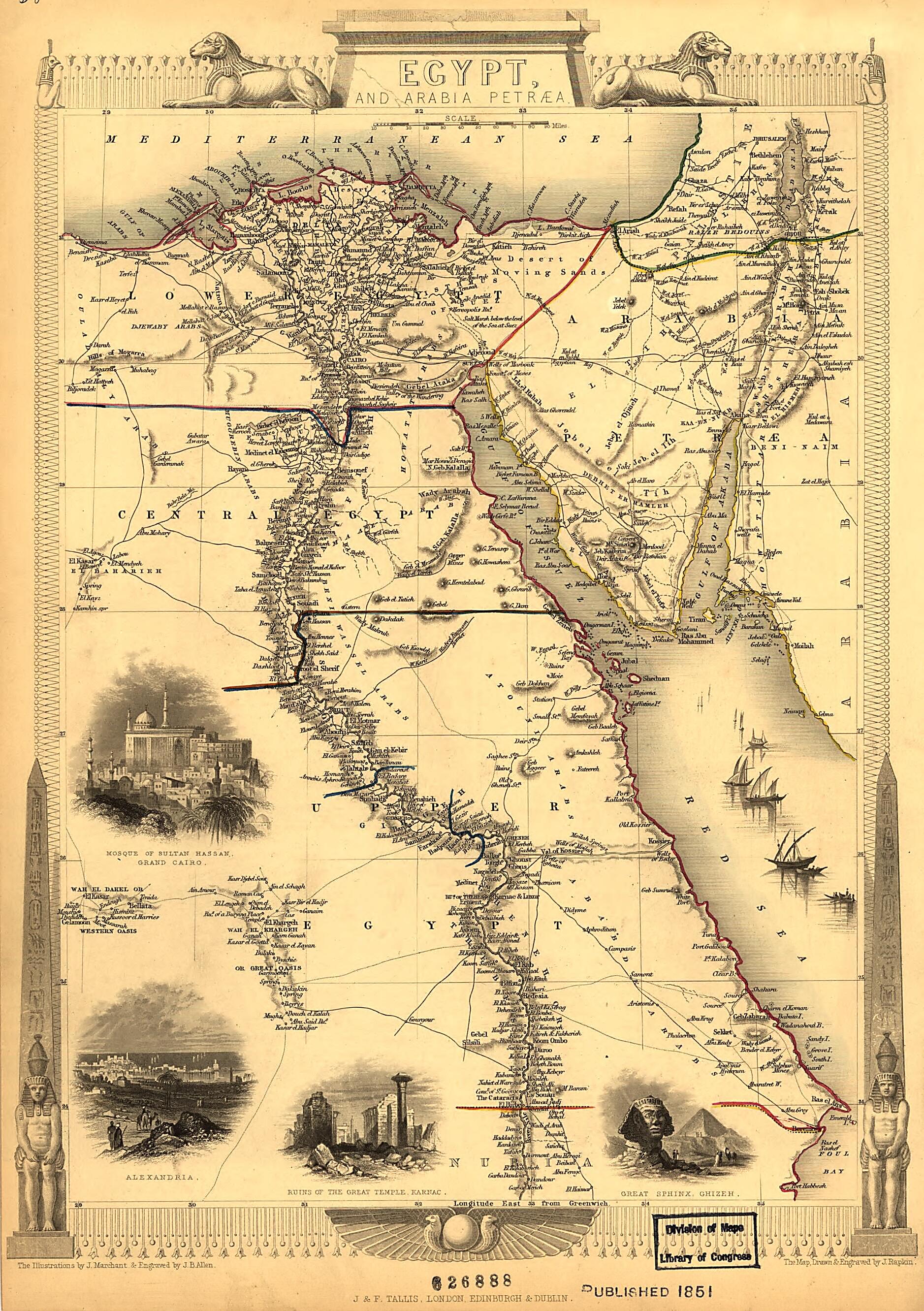 This old map of Egypt and Arabia Petræa from 1800 was created by John Tallis & Company, J. Rapkin in 1800