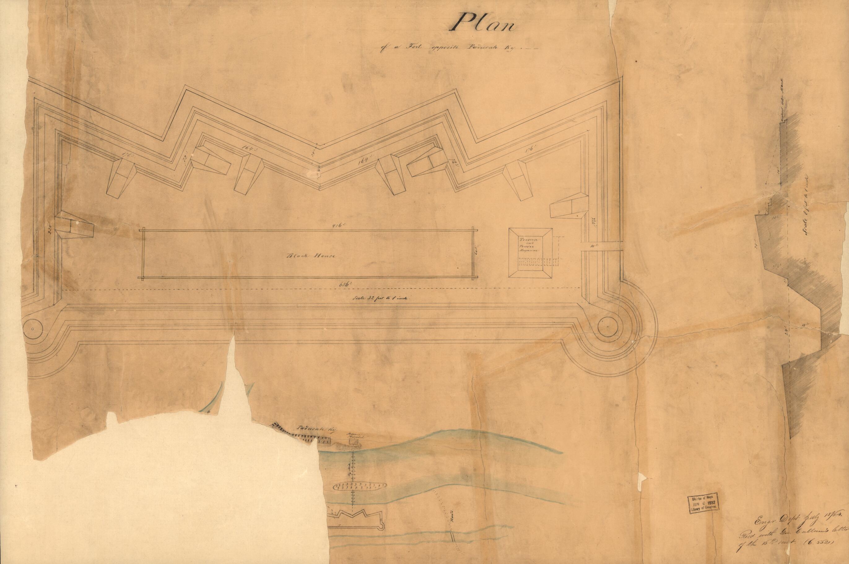 This old map of Plan of a Fort Opposite Paducah, Ky from 1864 was created by in 1864