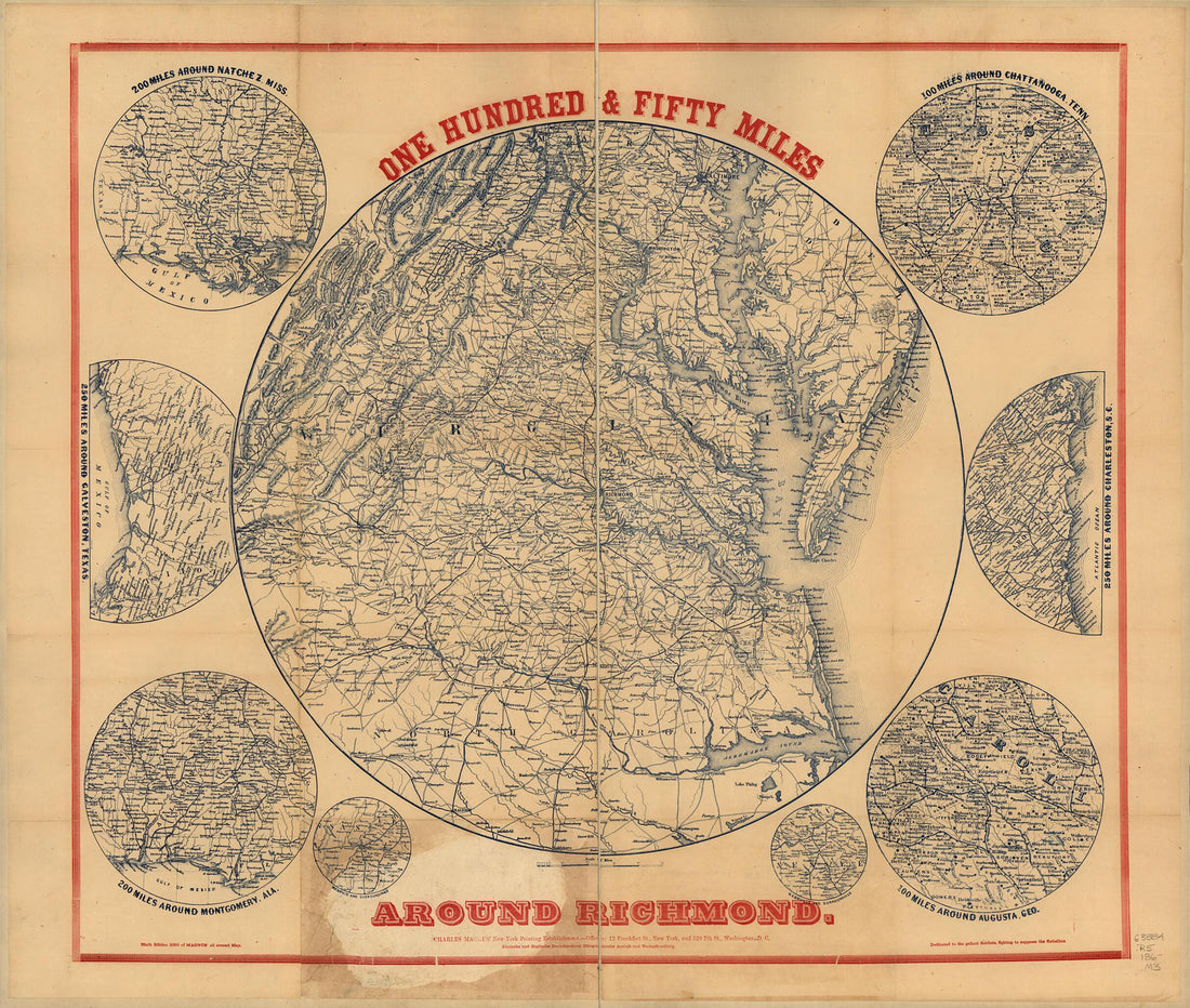 This old map of One Hundred & Fifty Miles Around Richmond. 9th Ed from 1860 was created by Charles Magnus in 1860