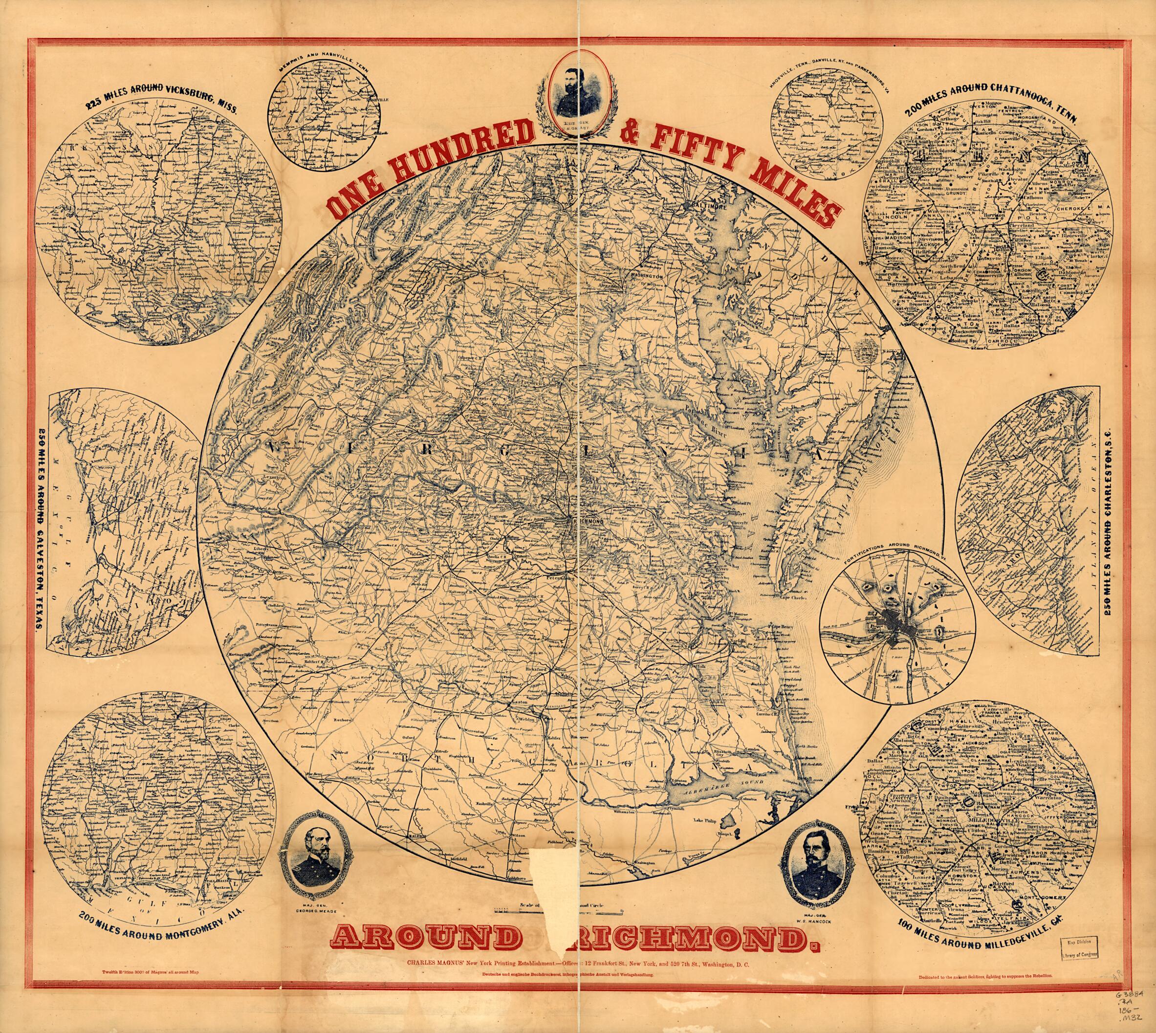 This old map of One Hundred & Fifty Miles Around Richmond. 12 Ed from 1860 was created by Charles Magnus in 1860