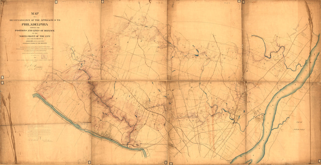 This old map of Map of a Reconnaissance of the Approaches to Philadelphia Showing the Positions and Lines of Defence On the North Front of the City from 1863 was created by A. D. (Alexander Dallas) Bache, George Davidson, United States Coast Survey in 1