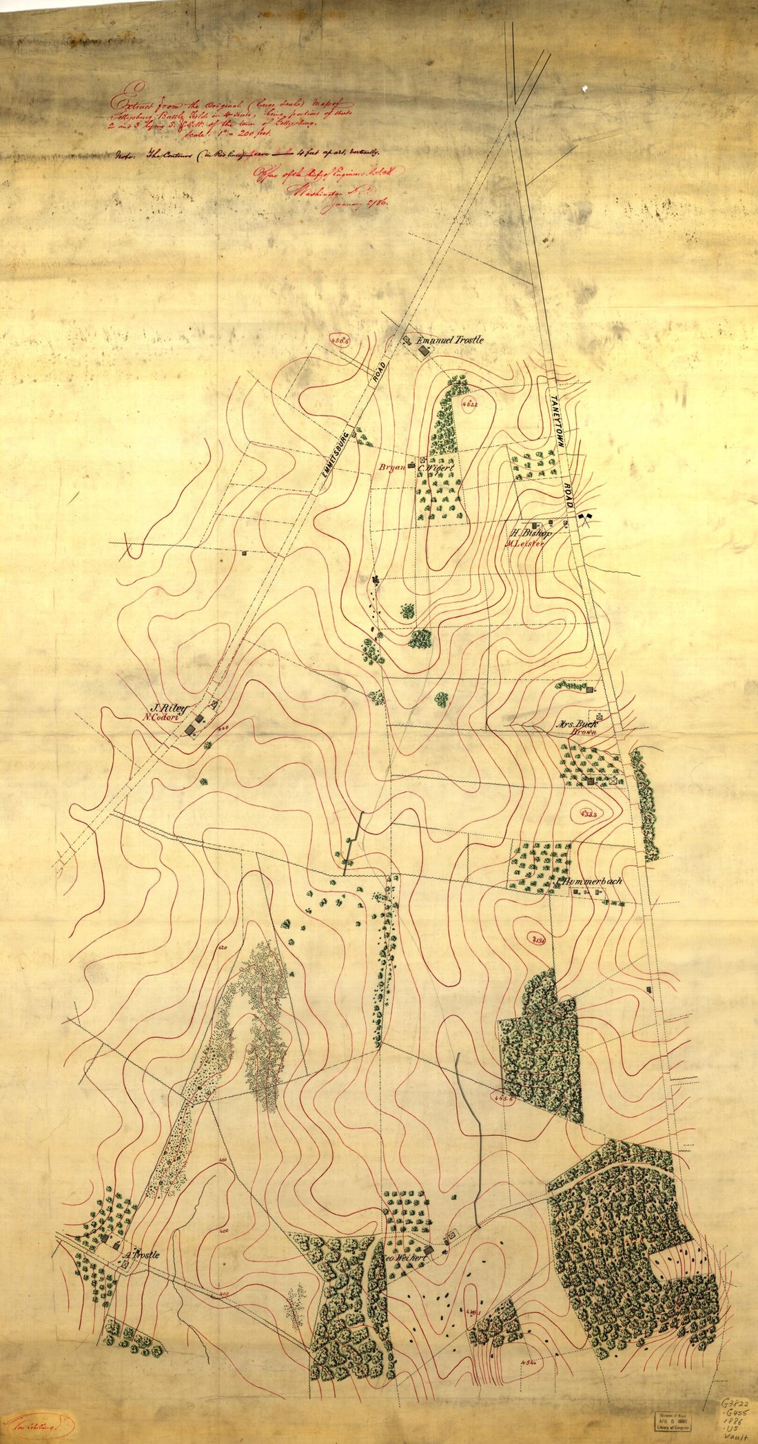 This old map of Extract from the Original (large Scale) Map of Gettysburg Battle Field In 4 Sheets, Being Portions of Sheets 2 and 3 Lying S. & S.W. of the Town of Gettysburg from 1861 was created by United States. Army. Corps of Engineers in 1861