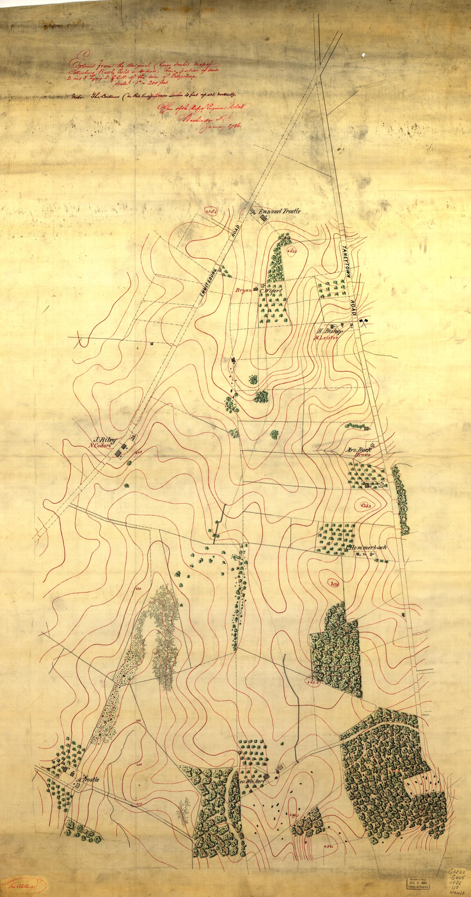 This old map of Extract from the Original (large Scale) Map of Gettysburg Battle Field In 4 Sheets, Being Portions of Sheets 2 and 3 Lying S. & S.W. of the Town of Gettysburg from 1861 was created by United States. Army. Corps of Engineers in 1861