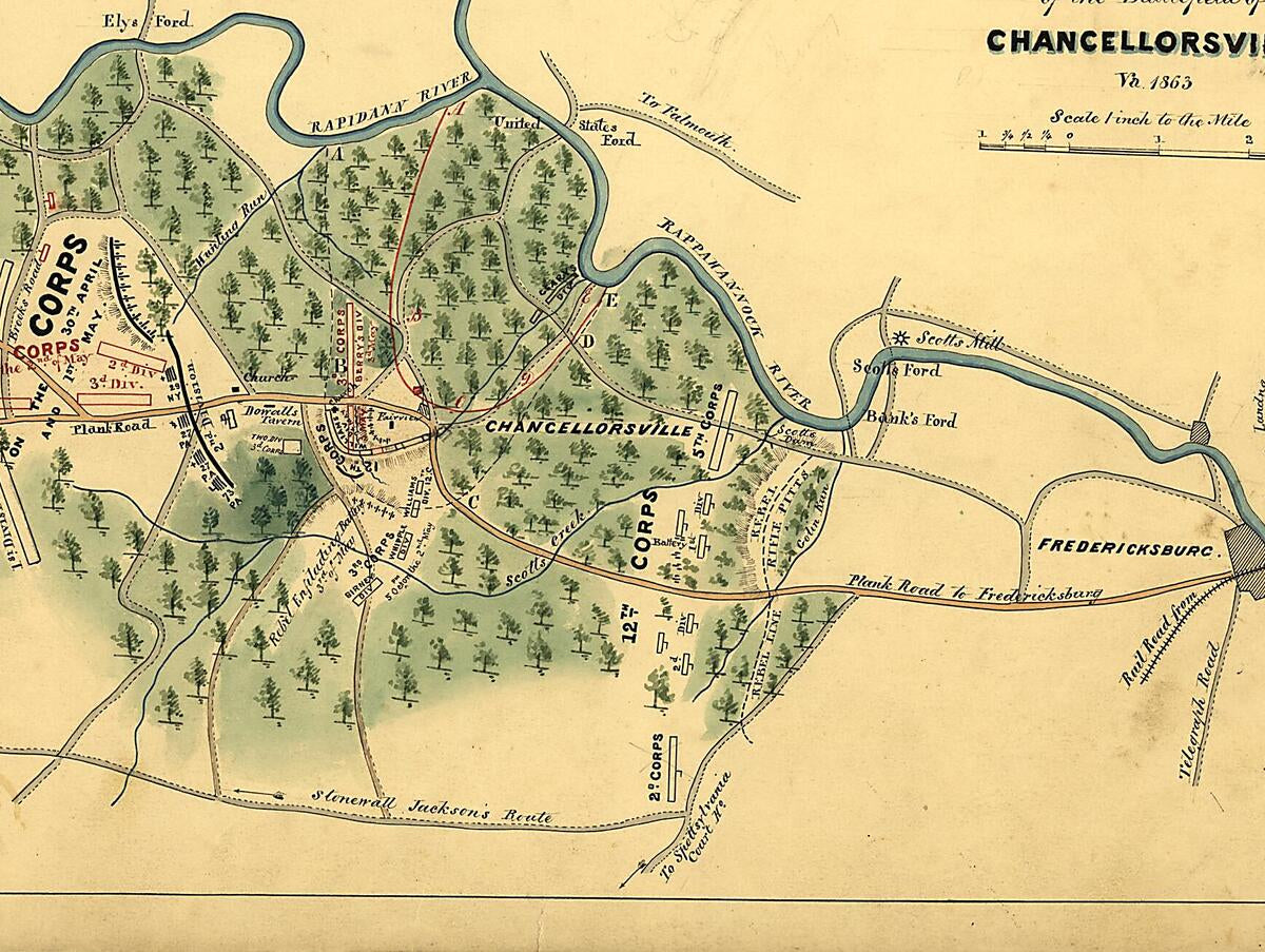 This old map of Map of the Battlefield of Chancellorsville, Va., from 1863 was created by  in 1863