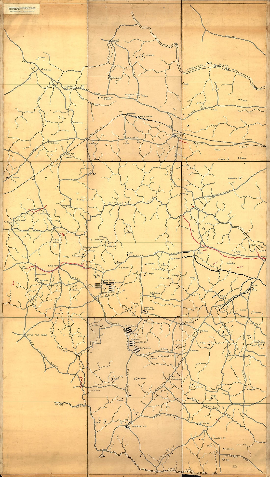 This old map of Map Showing Portions of the Federal and Confederate Forces at the Battle of Five Forks, Fought April 1, from 1865 : It Also Shows the Country Over Which Was Fought the Battle of Quaker Road and the Battle of Dinwiddie Court House, Fought