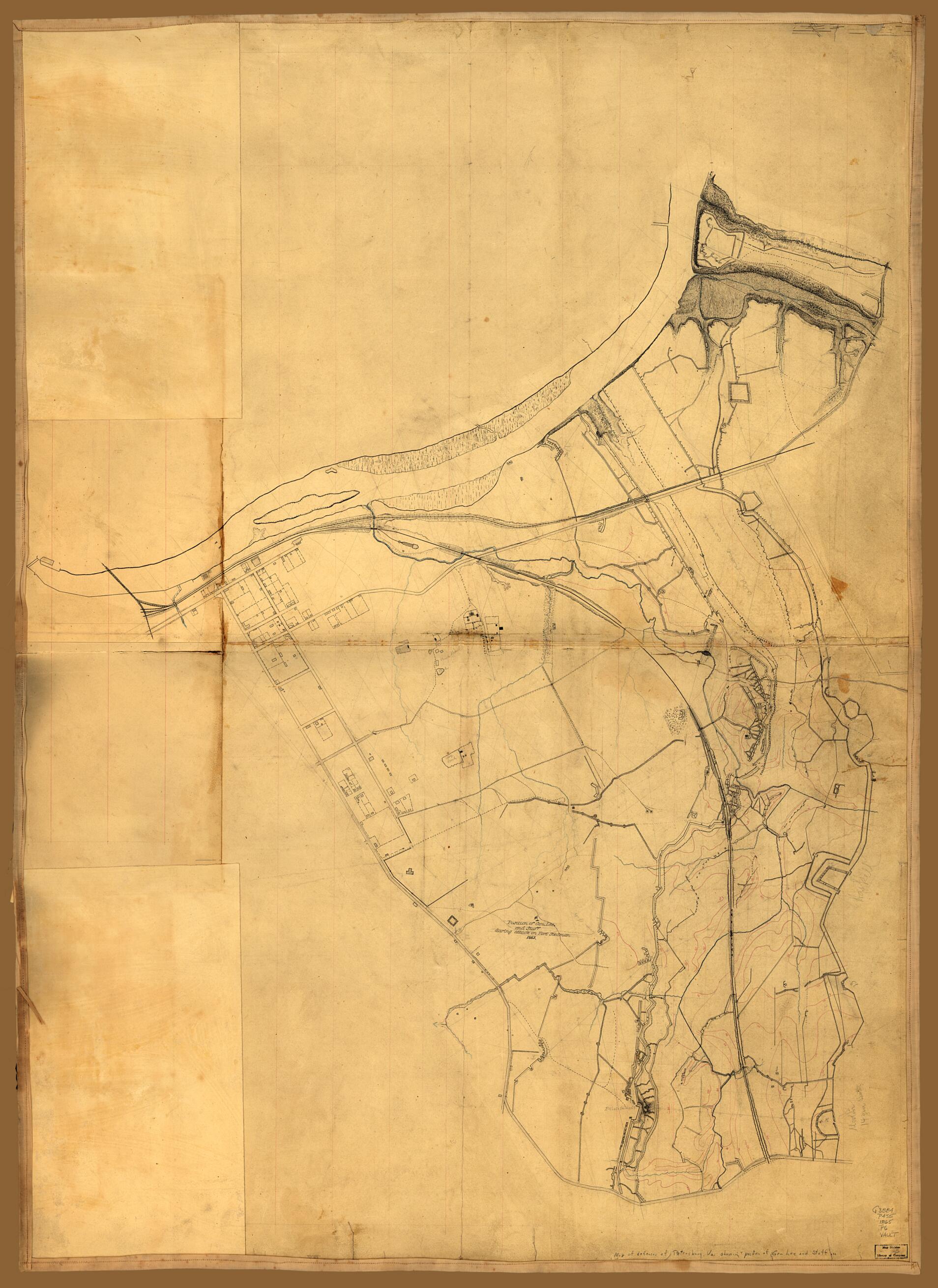 This old map of Map of Defenses of Petersburg, Virginia, Showing the Position of General Lee and His Staff During the Attack On Fort Stedman, March 25, from 1865 was created by in 1865