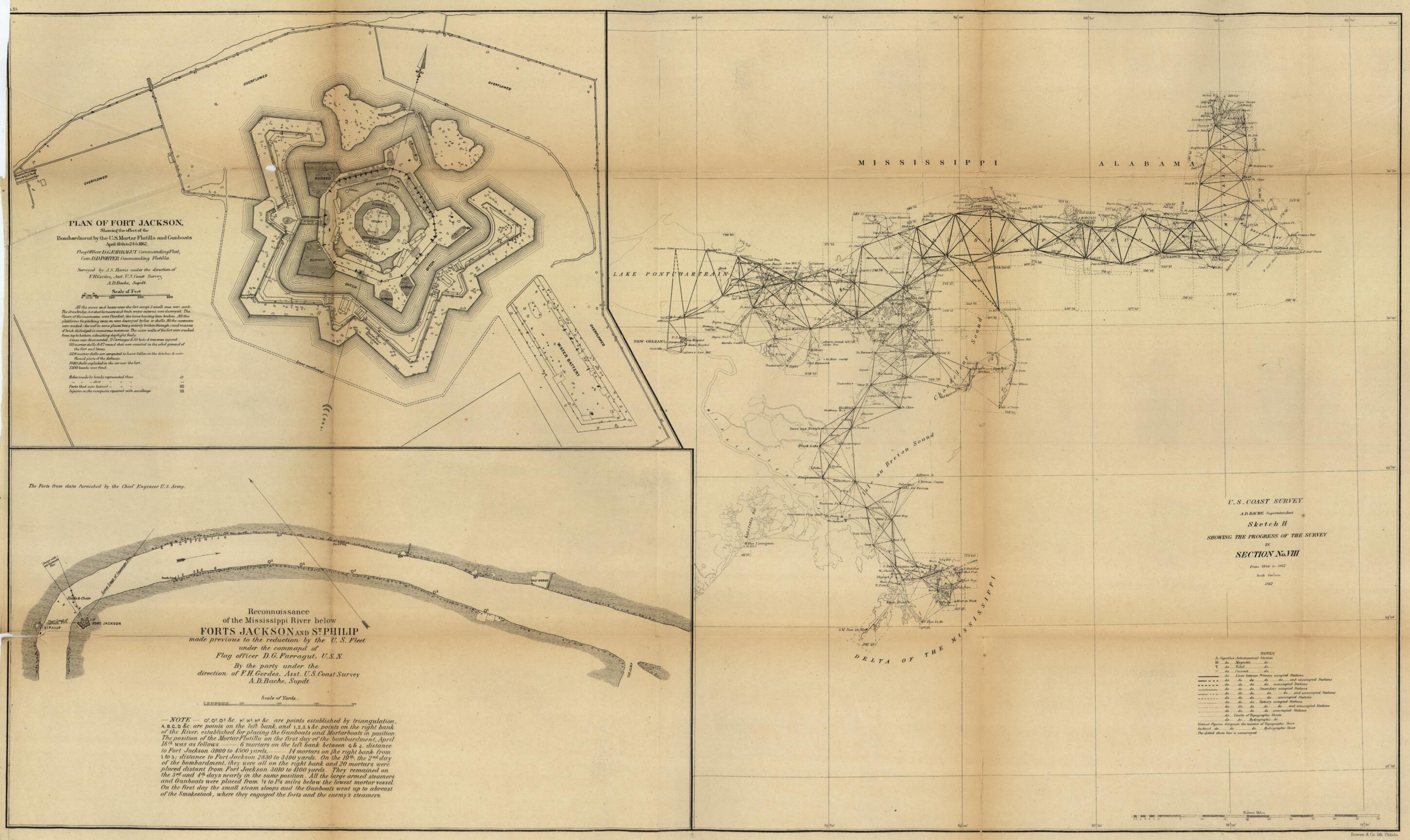 This old map of Sketch H. Showing the Progress of the Survey In Section No. VIII, from 1846 to from 1862 was created by United States Coast Survey in 1862