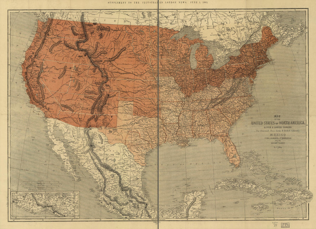 This old map of Map of the United States of North America, Upper & Lower Canada, New Brunswick, Nova Scotia & British Columbia. Mexico, Cuba, Jamaica, St. Domingo and the Bahama Islands from 1861 was created by Theodor Ettling in 1861