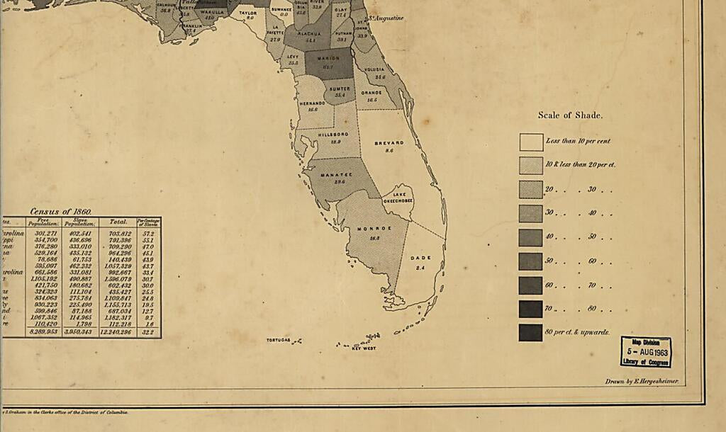 This old map of Map Showing the Distribution of the Slave Population of the Southern States of the United States. Compiled from the Census of 1860 from 1861 was created by E. (Edwin) Hergesheimer in 1861