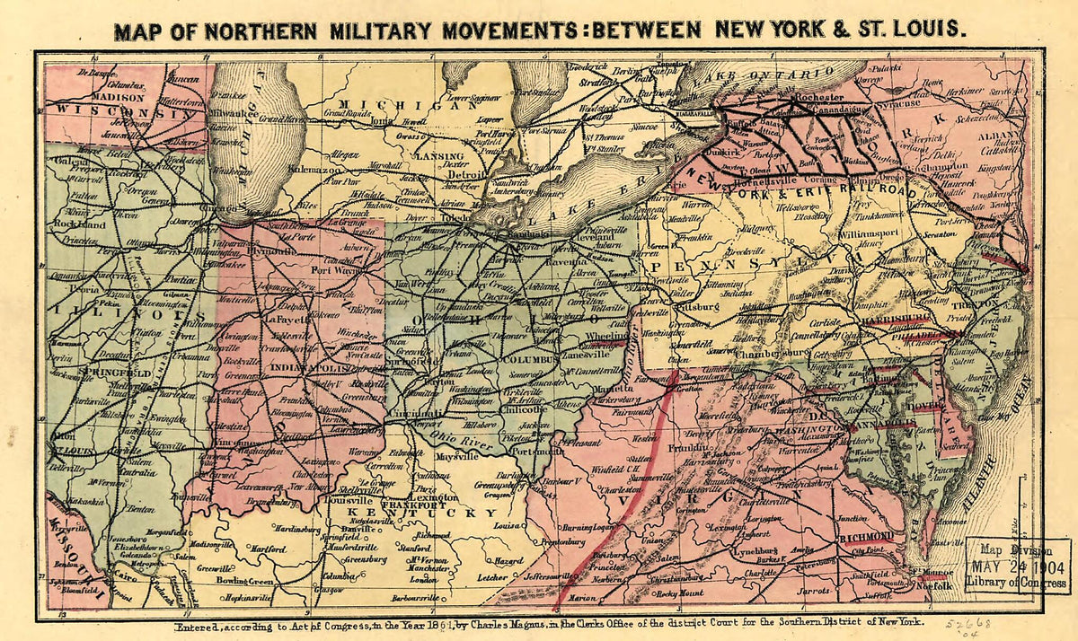 Map of Northern Military Movements: Between New York & St. Louis 1861 by Relic Map Company