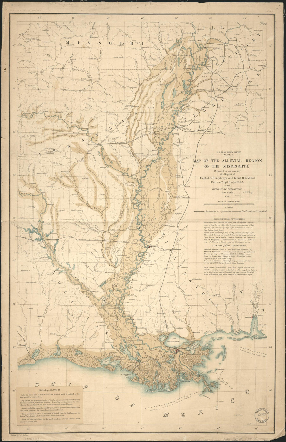 This old map of Map of the Alluvial Region of the Mississippi from 1861 was created by Charles Mahon in 1861