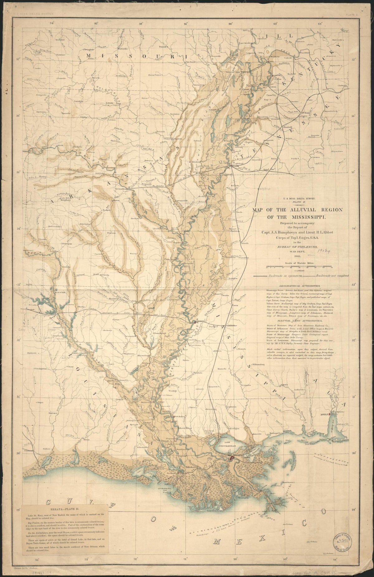 Map of the Alluvial Region of the Mississippi 1861 by Relic Map Company