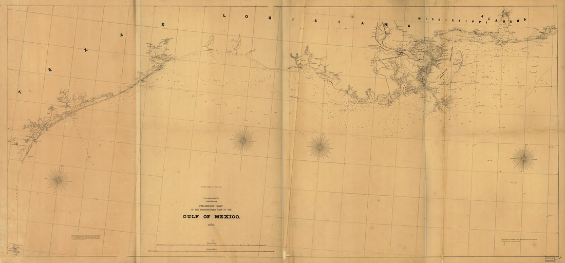 This old map of Preliminary Chart of the Northwestern Part of the Gulf of Mexico. Unfinished Proof from 1861 was created by United States Coast Survey in 1861