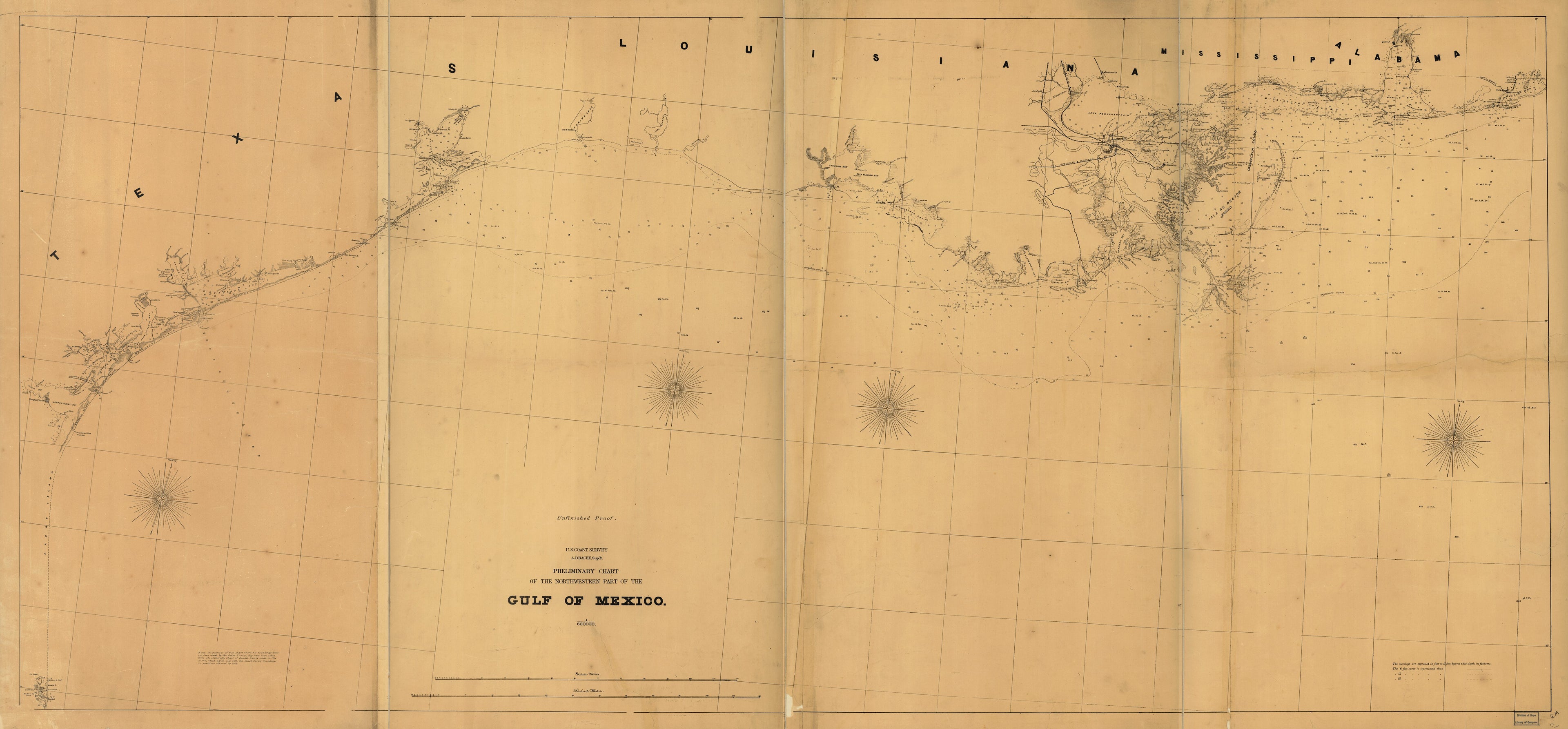 This old map of Preliminary Chart of the Northwestern Part of the Gulf of Mexico. Unfinished Proof from 1861 was created by United States Coast Survey in 1861