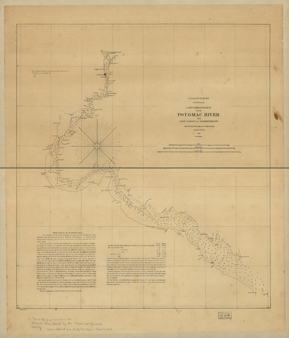 This old map of A Reconnaissance of the Potomac River from Point Lookout to Washington City from 1861 was created by J. W. Maedel, T. S. Phelps, United States Coast Survey in 1861