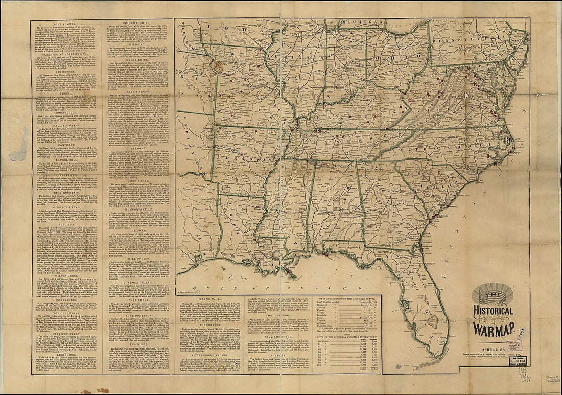 This old map of The Historical War Map from 1862 was created by Asher & Co in 1862