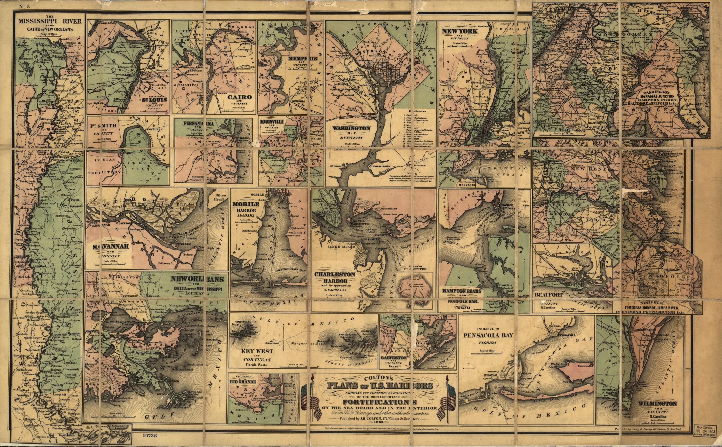 This old map of Board and In the Interior from 1862 was created by J. H. (Joseph Hutchins) Colton in 1862