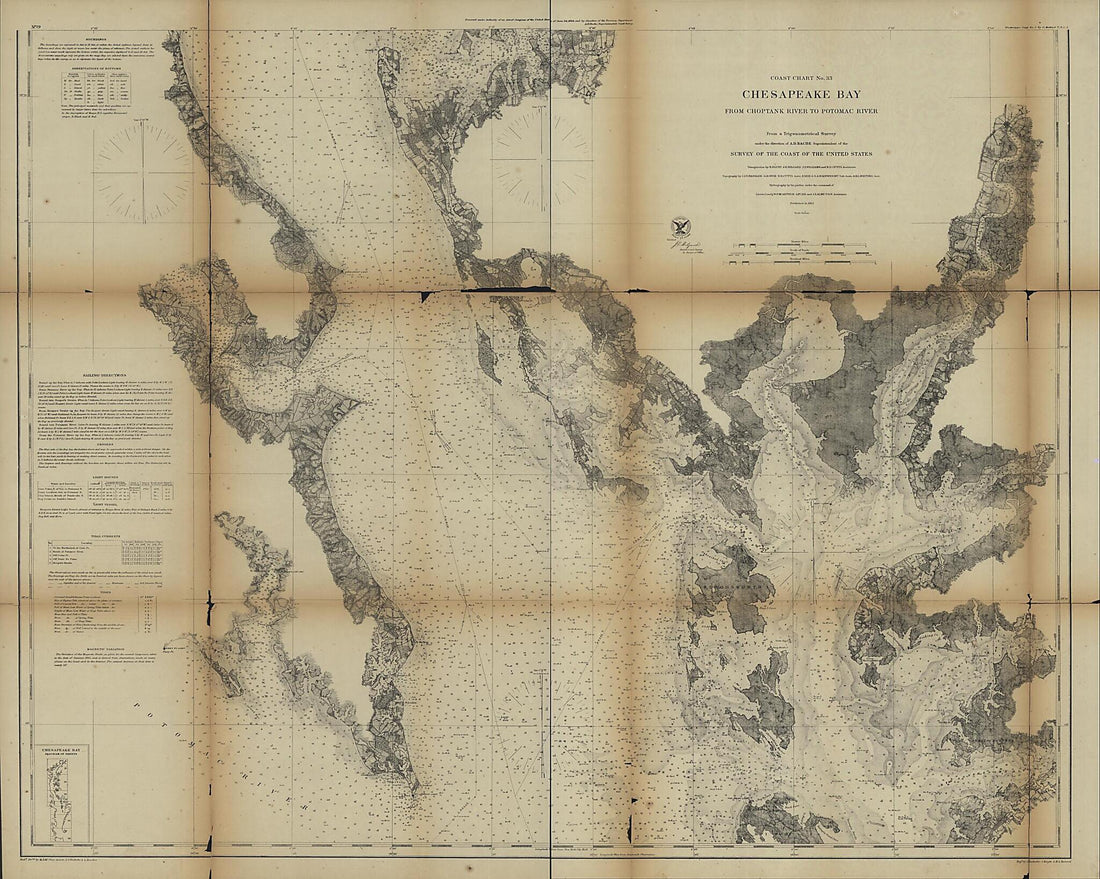 This old map of Chesapeake Bay from Its Head to Potomac River from 1861 was created by United States Coast Survey in 1861