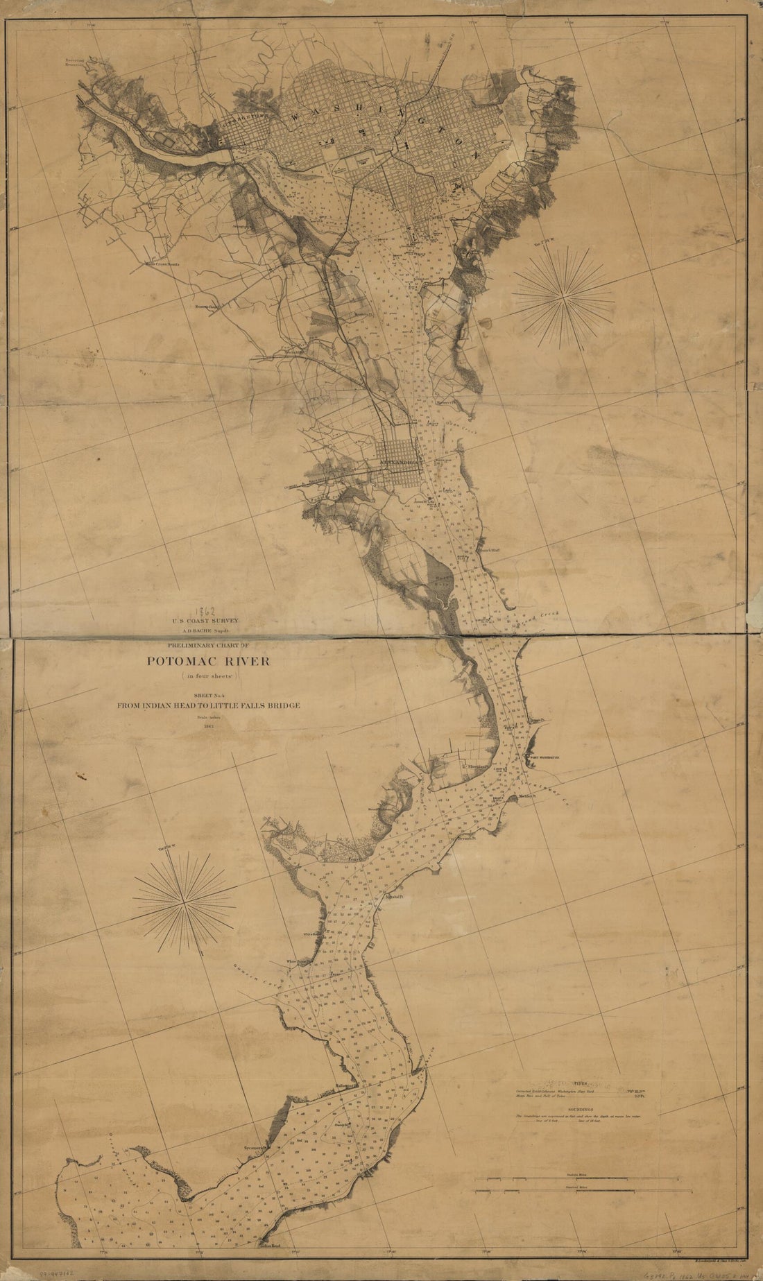 This old map of Potamac River (in Four Sheets) from 1862 was created by United States Coast Survey in 1862