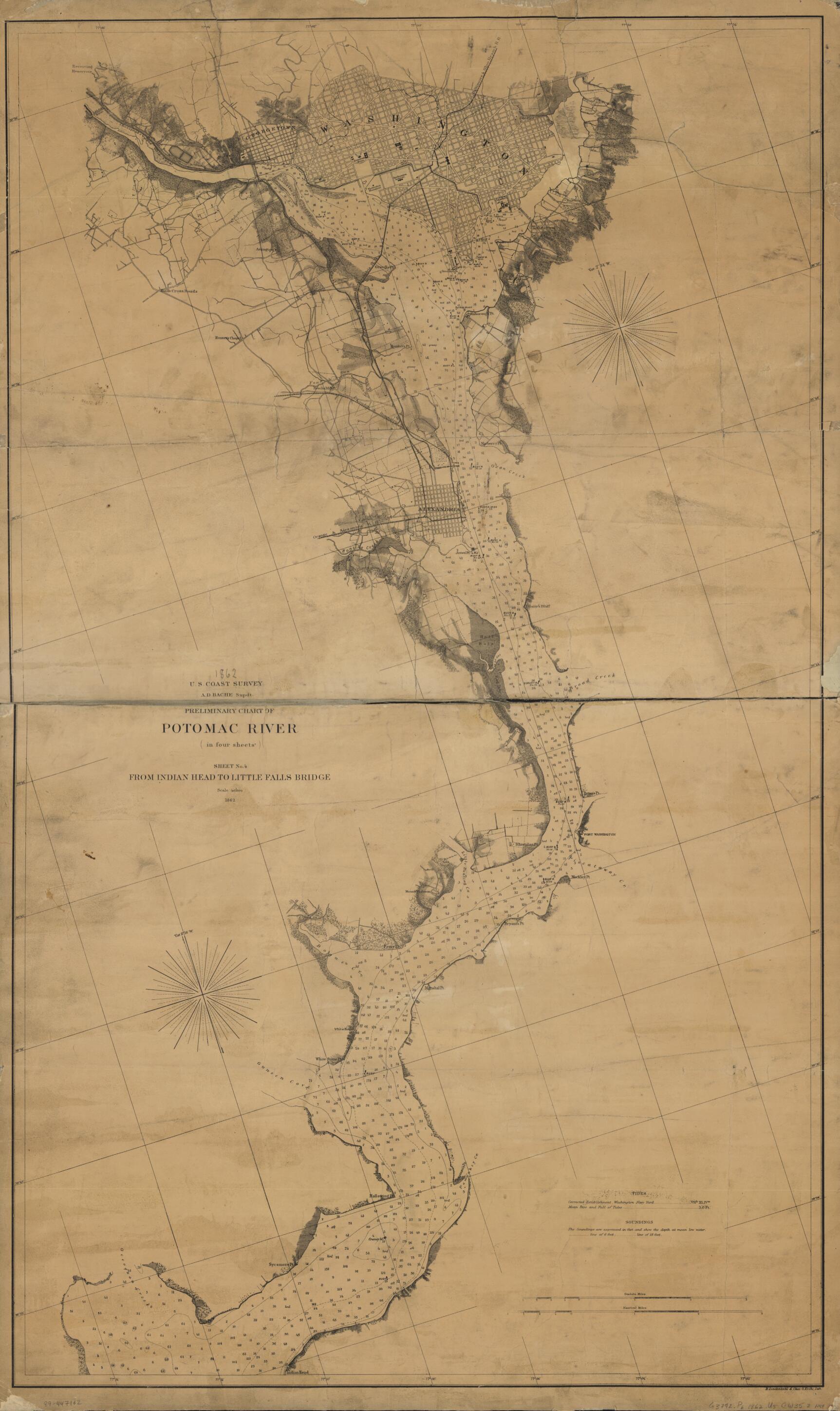 This old map of Potamac River (in Four Sheets) from 1862 was created by United States Coast Survey in 1862