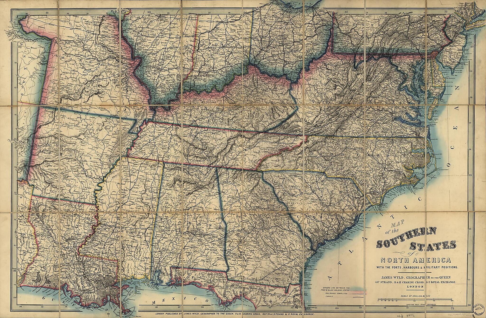 This old map of Map of the Southern States of North America With the Forts, Harbours & Military Positions from 1862 was created by James Wyld in 1862