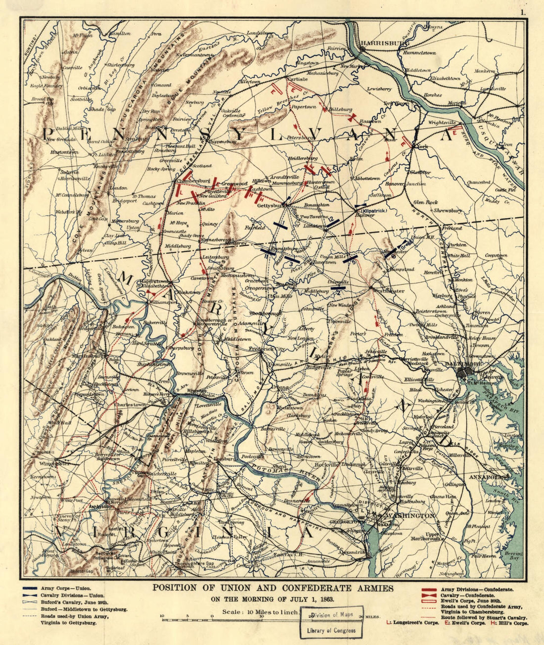 This old map of Position of Union and Confederate Armies On the Morning of July 1, from 1863 was created by in 1863