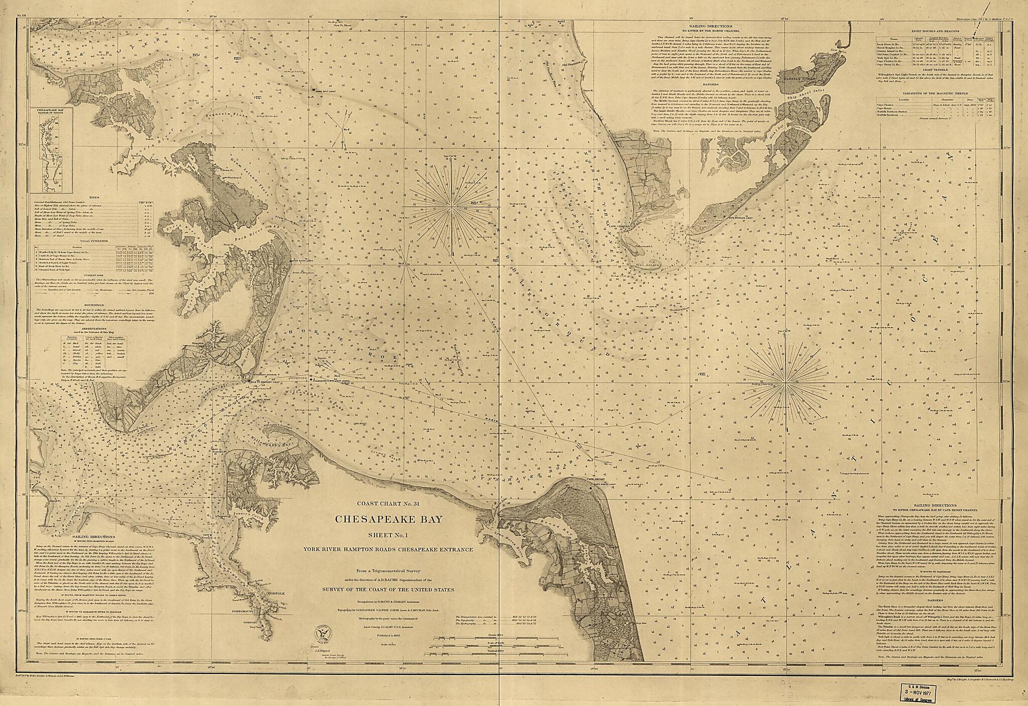 This old map of Chesapeake Bay, Sheet No. 1, York River, Hampton Roads, Chesapeake Entrance from 1863 was created by United States Coast Survey in 1863