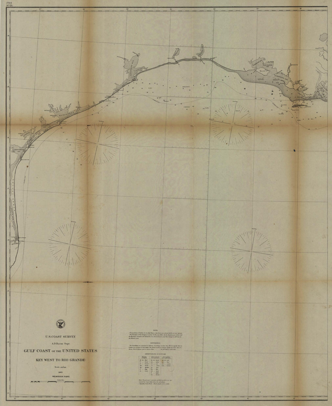 This old map of Gulf Coast of the United States, Key West to Rio Grande from 1863 was created by United States Coast Survey in 1863