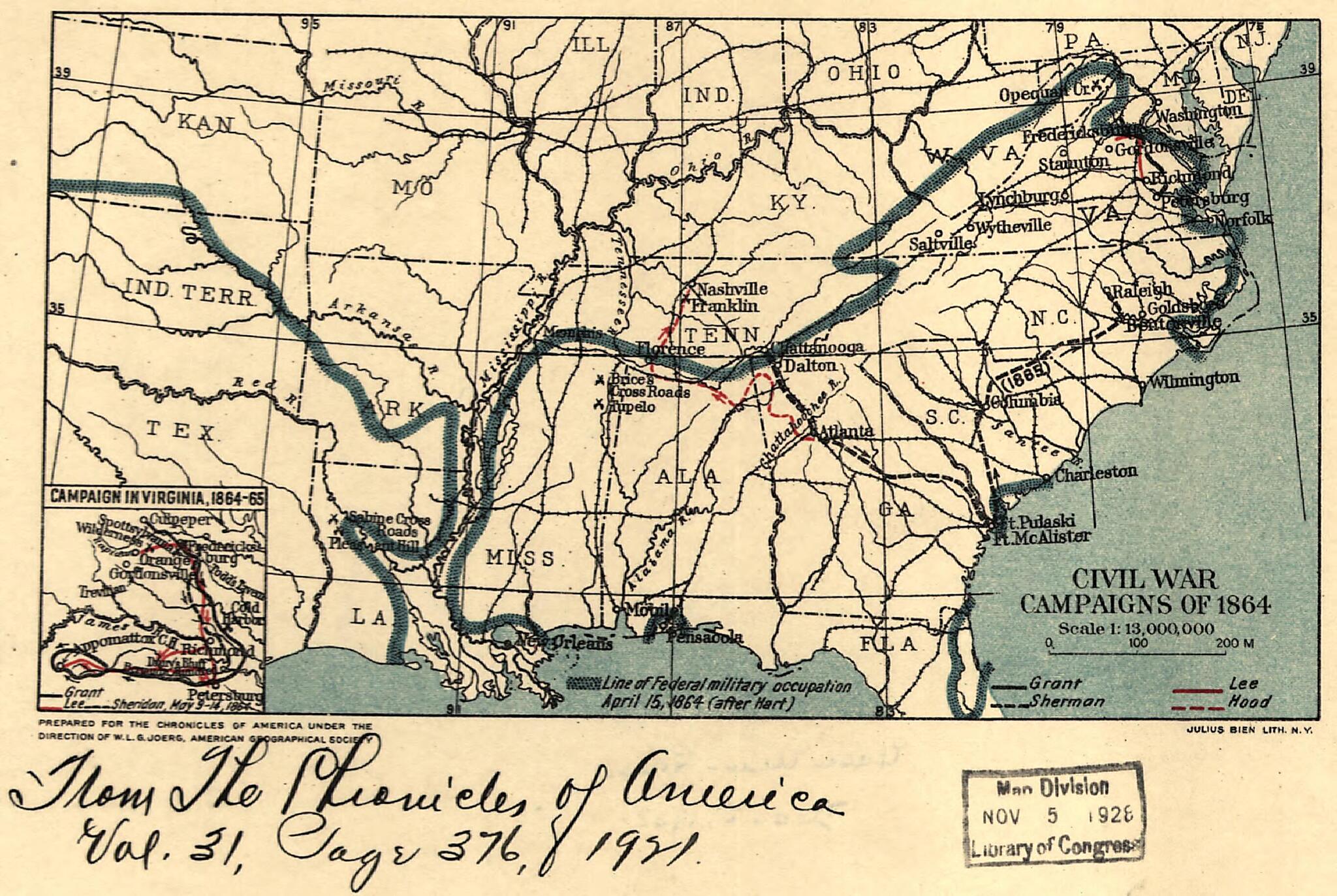 This old map of Civil War Campaigns of from 1864 was created by W. L. G. (Wolfgang Louis Gottfried) Joerg in 1864