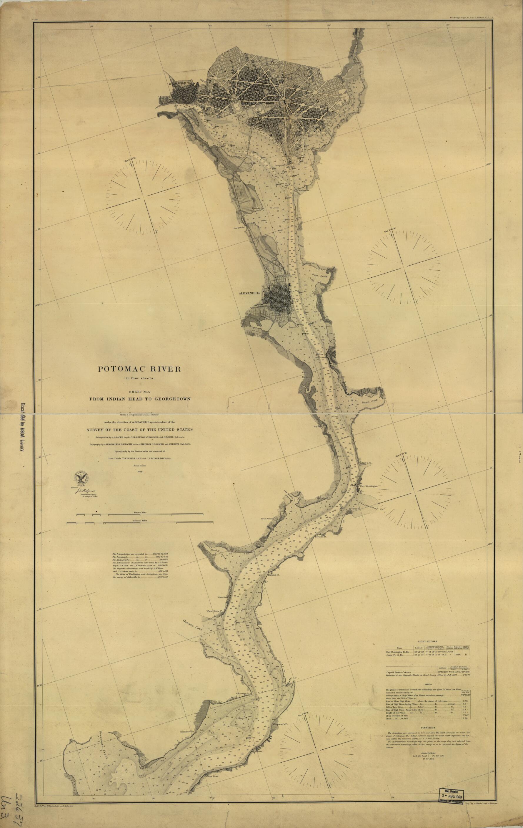This old map of Potomac River (in Four Sheets): Sheet No. 4, from Indian Head to Georgetown from 1864 was created by A. D. (Alexander Dallas) Bache, A. M. (Alexander Medina) Harrison, United States Coast Survey in 1864