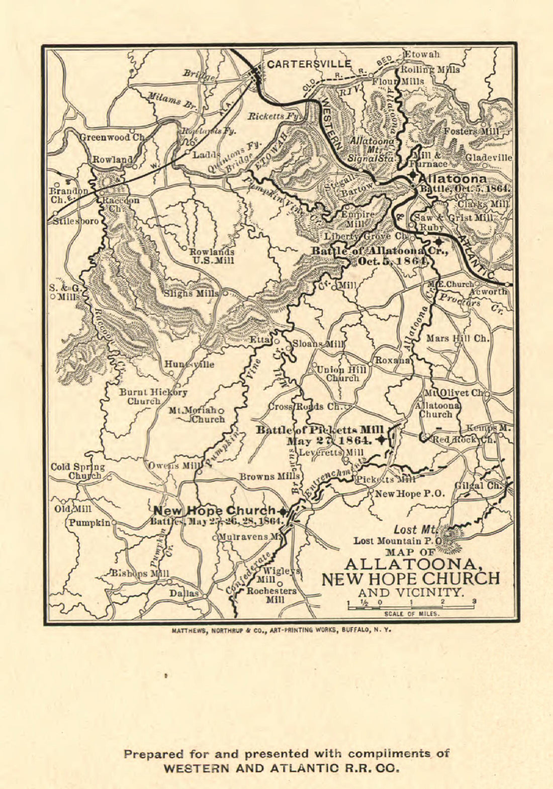 This old map of Map of Allatoona, New Hope Church and Vicinity from 1864 was created by Western and Atlantic Railroad Company in 1864