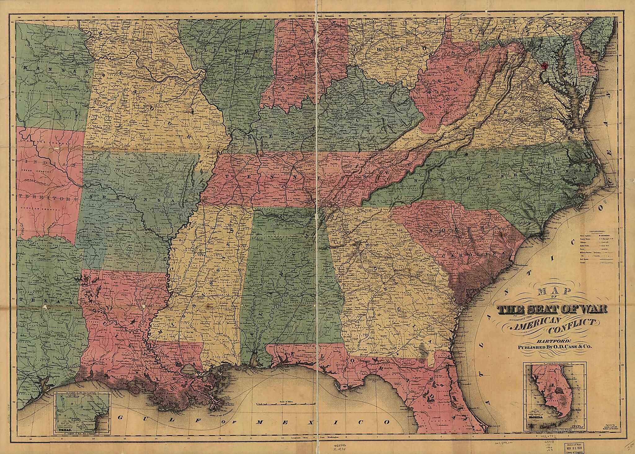 This old map of Map of the Seat of War. to Accompany the American Conflict from 1866 was created by O.D. Case & Company in 1866