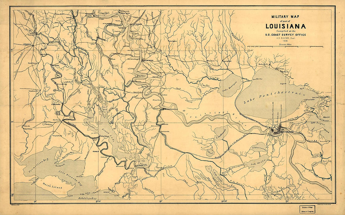 This old map of Military Map of Part of Louisiana from 1863 was created by A. D. (Alexander Dallas) Bache, H. (Henry) Lindenkohl, United States Coast Survey in 1863