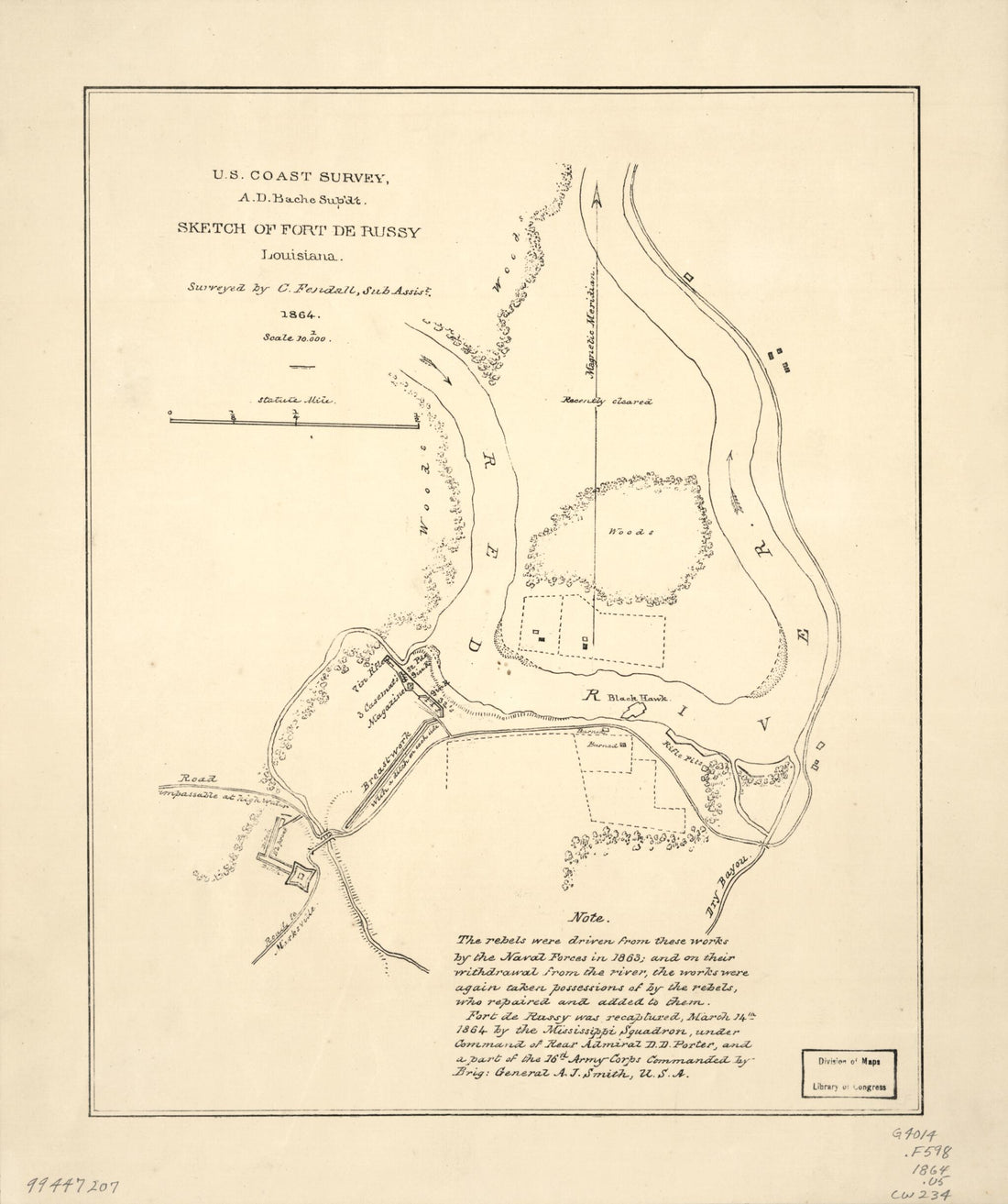 This old map of Sketch of Fort De Russy, Louisiana from 1864 was created by United States Coast Survey in 1864
