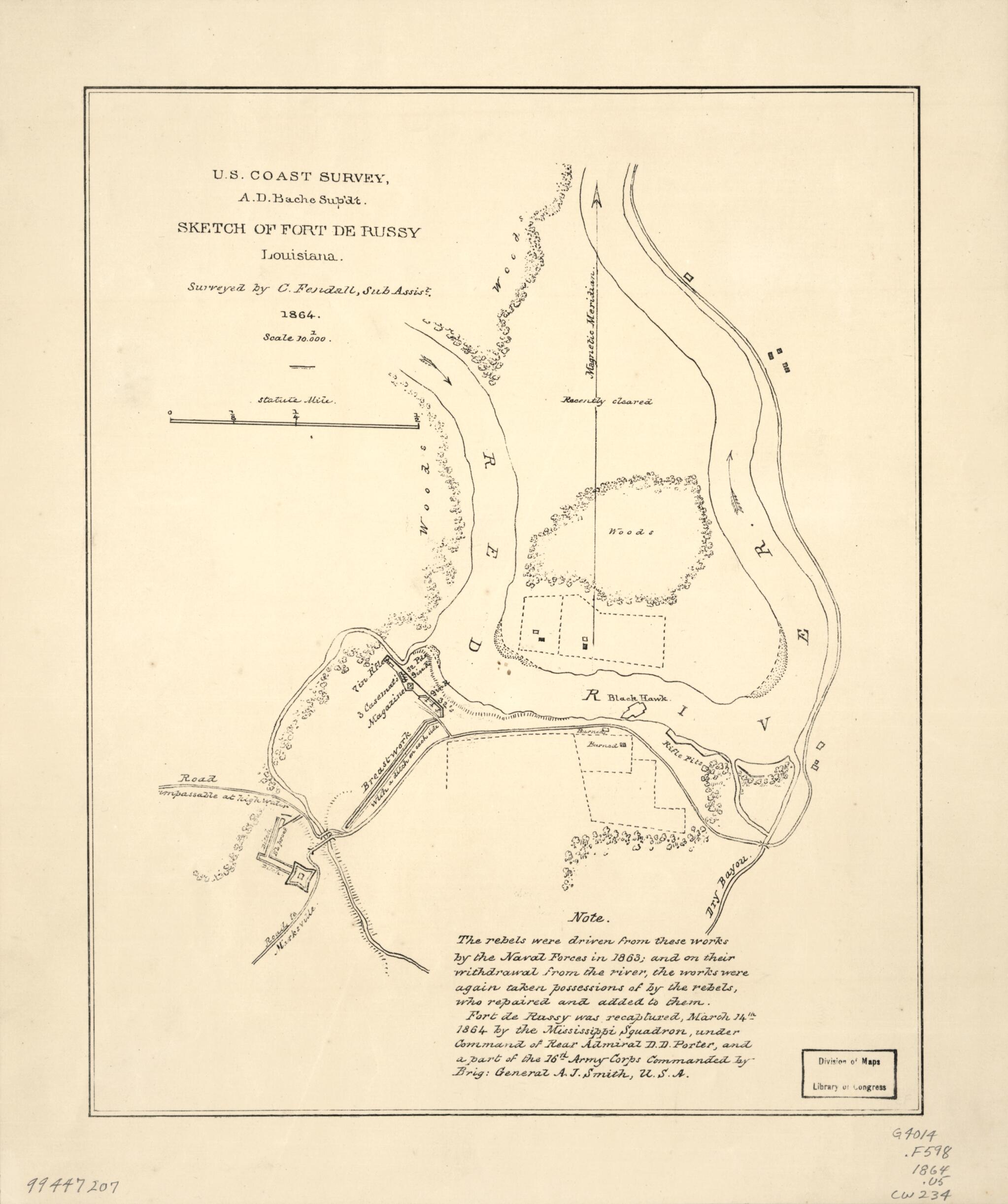 This old map of Sketch of Fort De Russy, Louisiana from 1864 was created by United States Coast Survey in 1864
